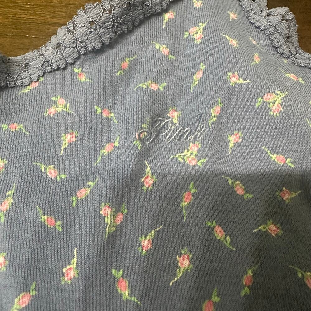 Victoria’s Secret PINK Y2K Baby Tank Blue Floral Cotton Cami M - Picture 2 of 6
